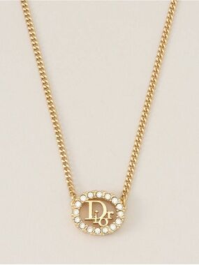 Dior 1980s rhinestone-embellished logo pendant necklace